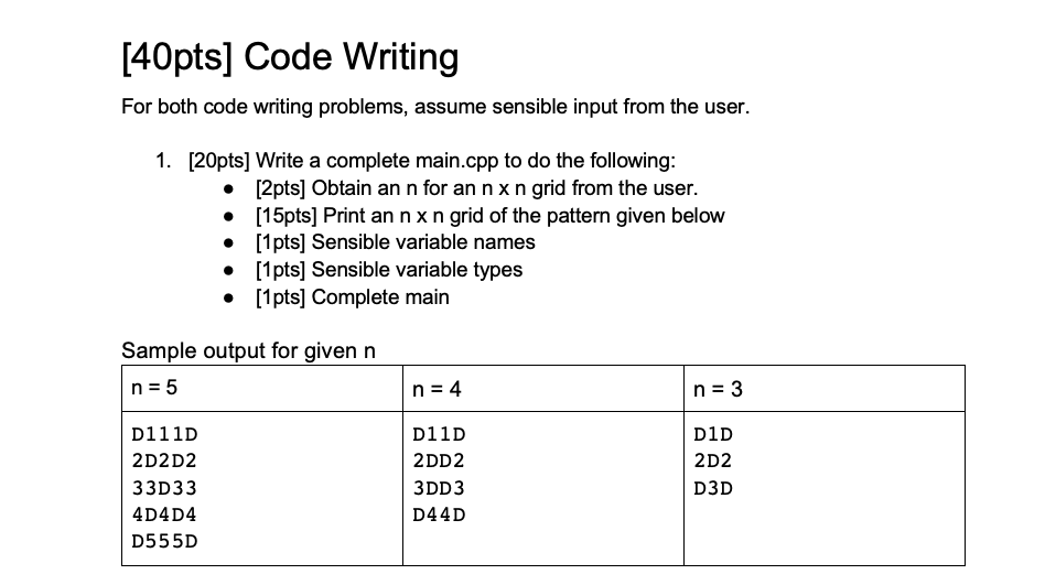 Solved [40pts] Code Writing For both code writing problems, | Chegg.com