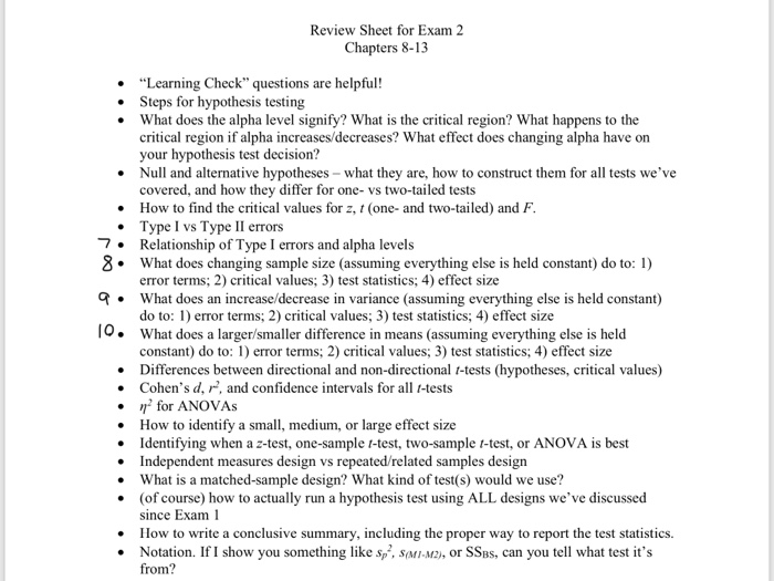 Review Sheet For Exam 2 Chapters 8-13 "Learning | Chegg.com