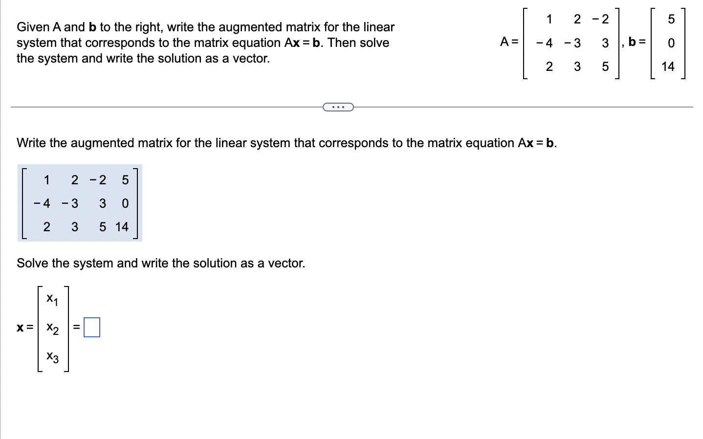 Solved Given A and b to the right, write the augmented | Chegg.com