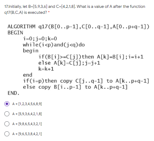 Solved 17.Initially, Let B=[5.9.3.6) And C=[4.2.1.8). What | Chegg.com