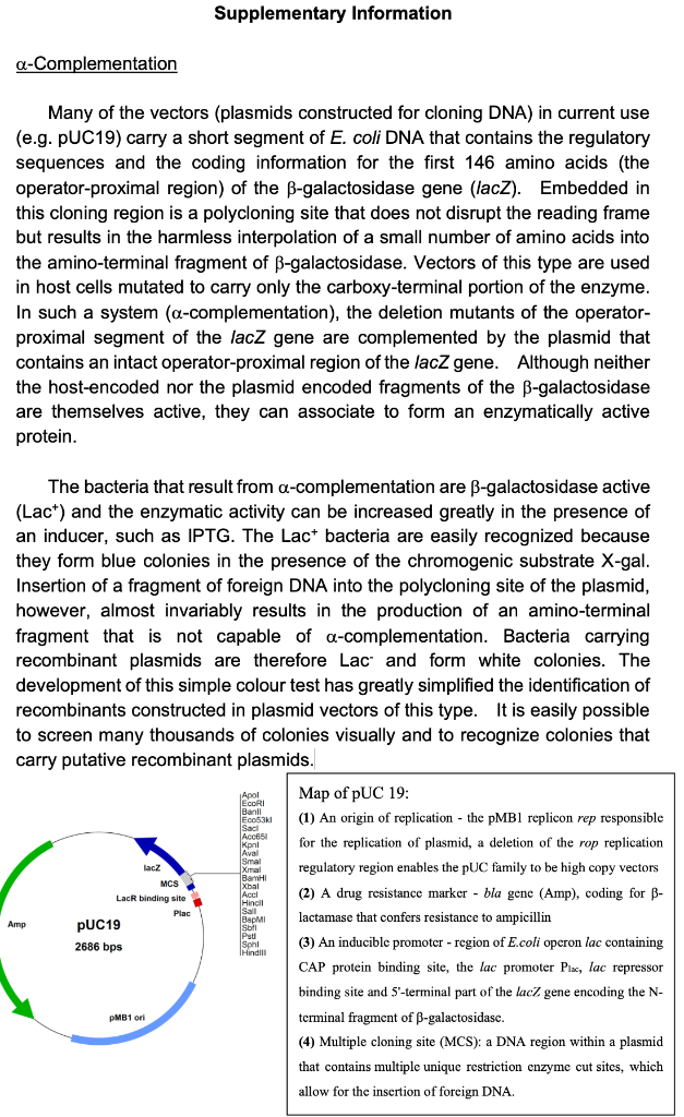 Solved 2. Is the plasmid received for transformation "pUC19" | Chegg.com