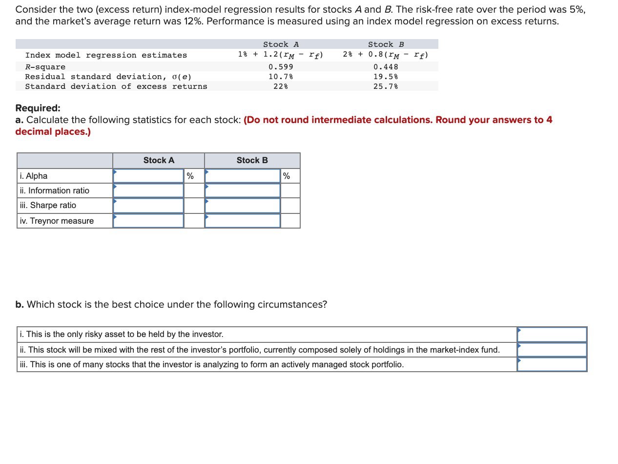 Solved Consider the two (excess return) index-model | Chegg.com