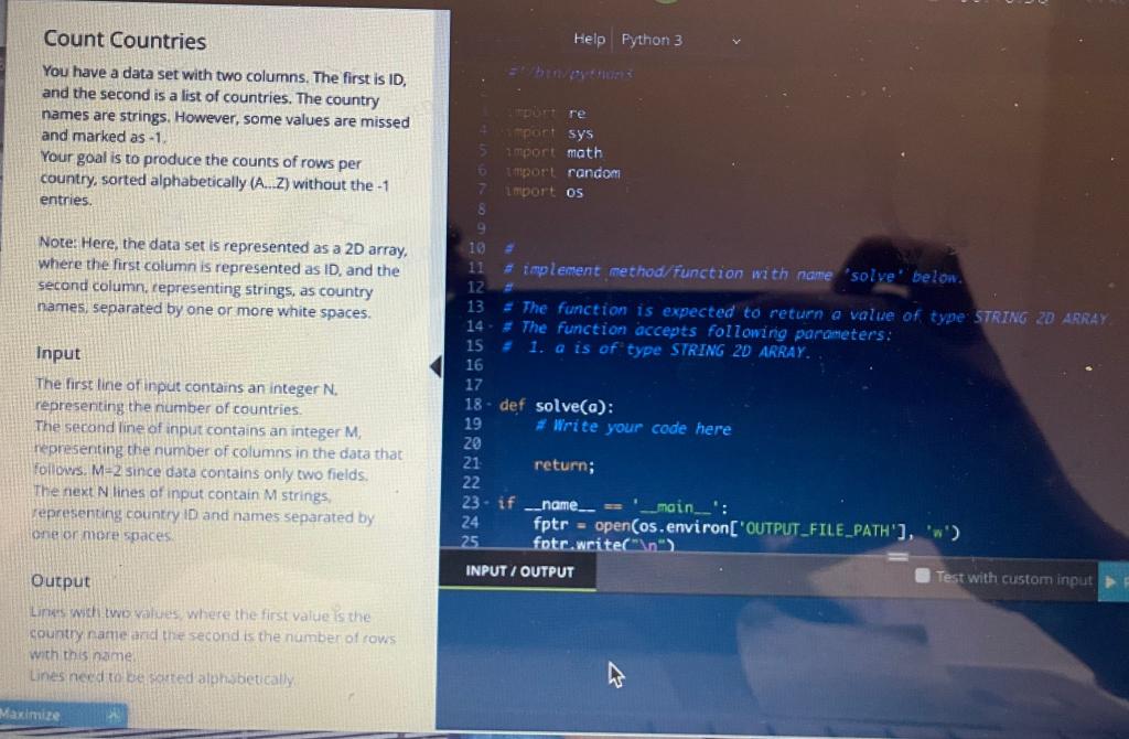 Solved COUNT COUNTRIES: You have a data set with two | Chegg.com