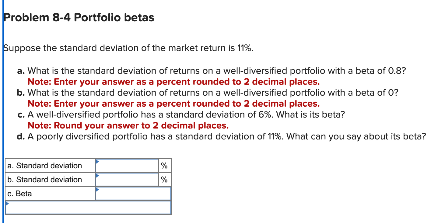 Solved Problem 8-4 ﻿Portfolio BetasSuppose The Standard | Chegg.com