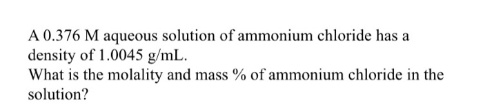 Solved A 0.376 M aqueous solution of ammonium chloride has a | Chegg.com