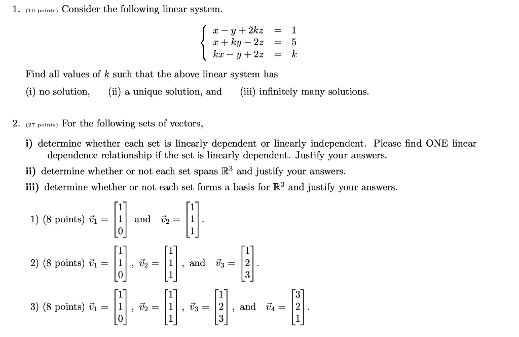 Solved 1. (10 points) Consider the following linear system. | Chegg.com