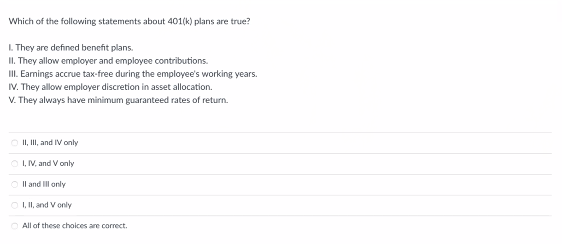 Solved Which of the following statements about 401(k) plans | Chegg.com