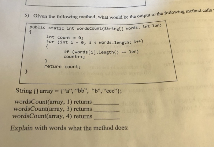 Solved 5) the following method calls Given the following | Chegg.com