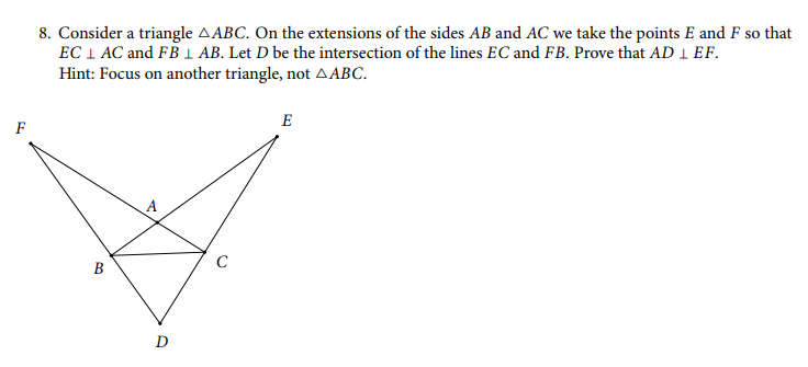 Solved 8. Consider a triangle AABC. On the extensions of the | Chegg.com