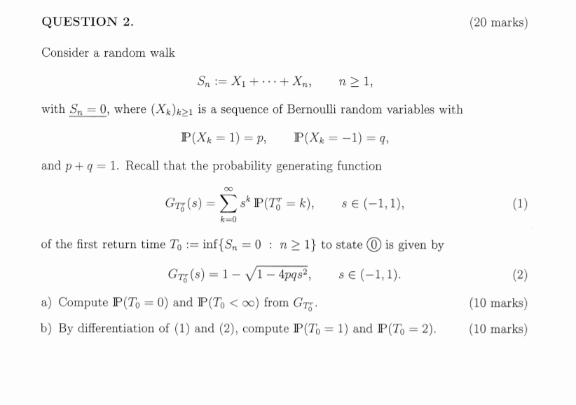 Question 2 Marks Consider A Random Walk N 1 Chegg Com