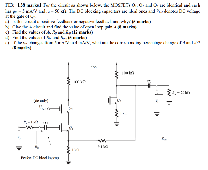 Solved FE3: (38 marksFor the circuit as shown below, the | Chegg.com