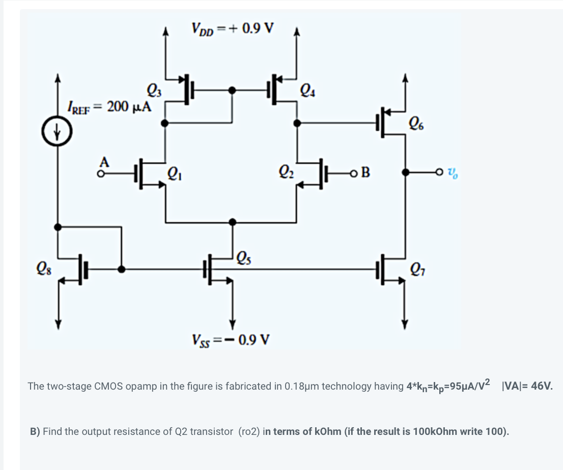 Solved B) Find the output resistance of Q2 transistor (ro2)
