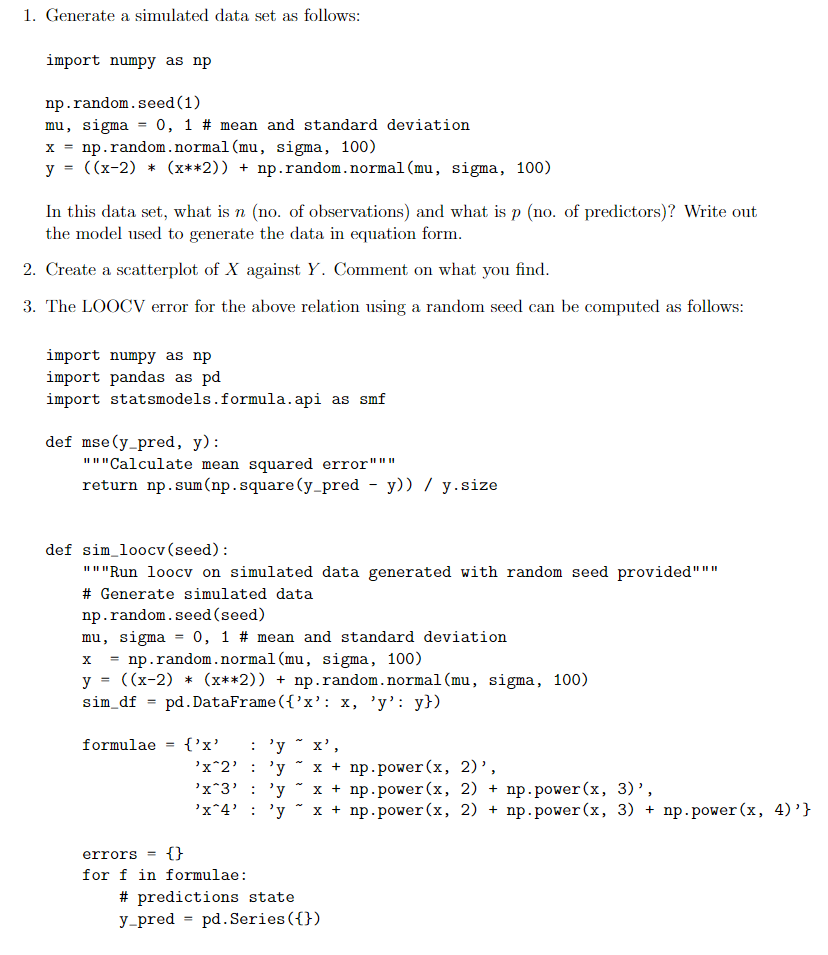Solved 1. Generate a simulated data set as follows: import | Chegg.com