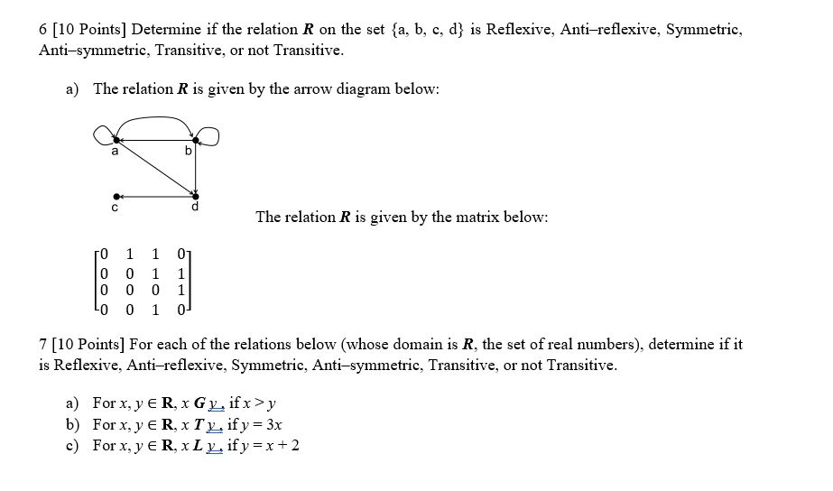 Solved 6 [10 Points] Determine If The Relation R On The Set | Chegg.com