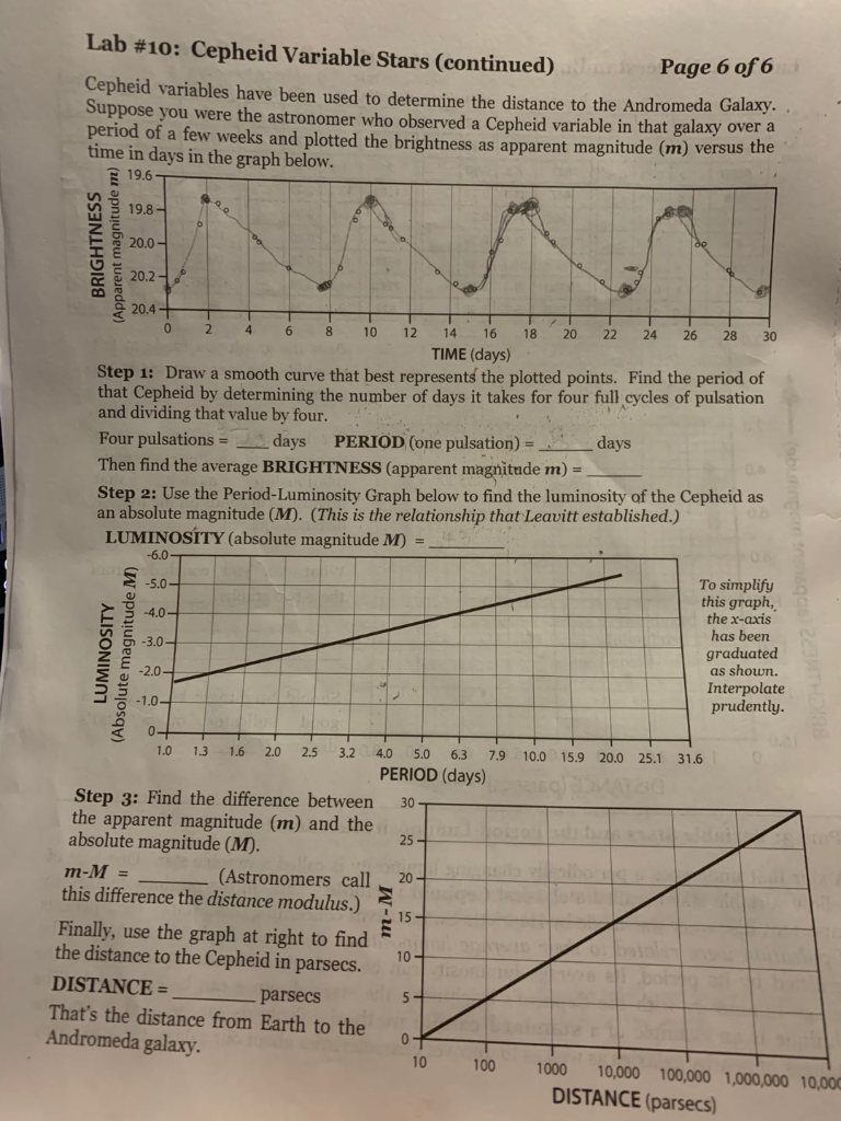 Solved Lab 10 Cepheid Variable Stars (continued) Page 6 of