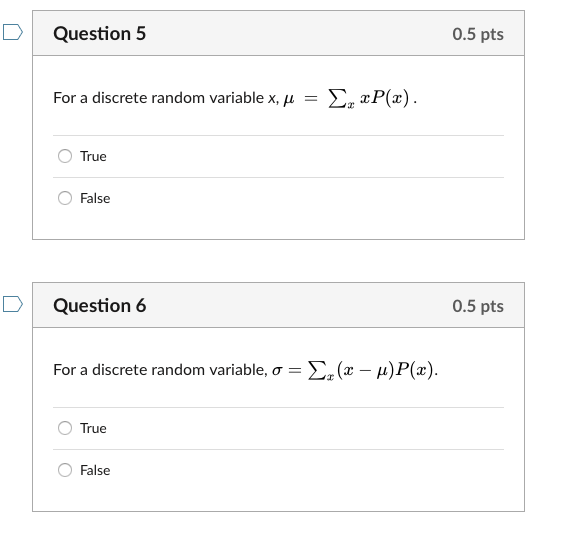 Solved Question 5 0.5 pts For a discrete random variable x, | Chegg.com
