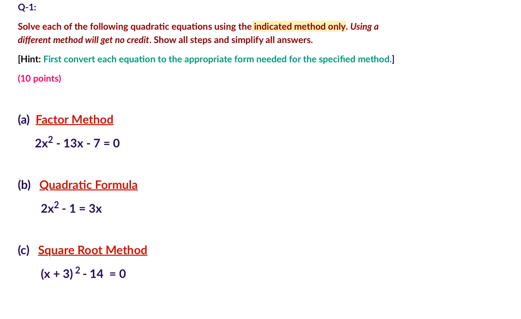 Solved Q-1:Solve each of the following quadratic equations | Chegg.com