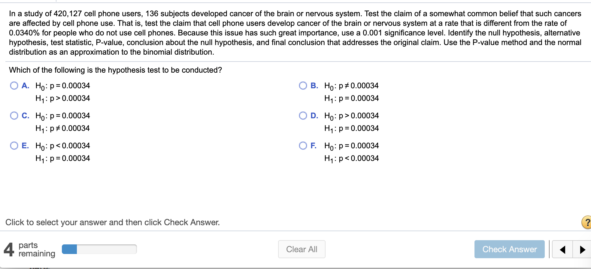 Solved In a study of 420,111 cell phone users, 144 subjects