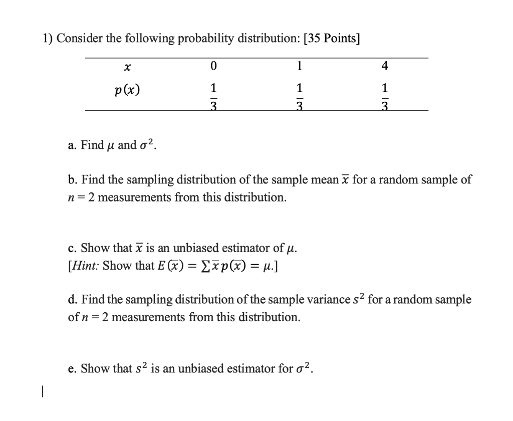 Solved 1) Consider The Following Probability Distribution: | Chegg.com