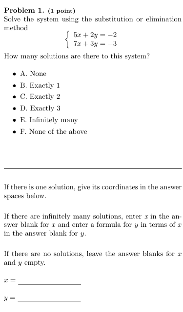 Solved Problem 1. (1 ﻿point)Solve the system using the | Chegg.com