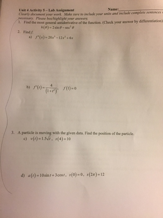 Solved Name: Unit 4 Activity 5-Lab Assignment Clearly | Chegg.com