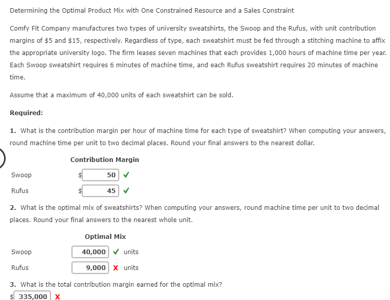 Solved Determining the Optimal Product Mix with One
