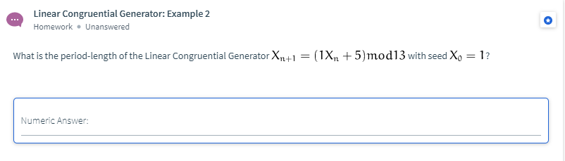 Solved Linear Congruential Generator: Example 2 Homework. | Chegg.com