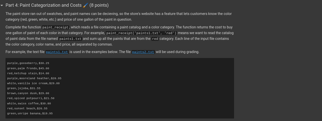 Solved - Part 4: Paint Categorization and Costs (8 points) | Chegg.com