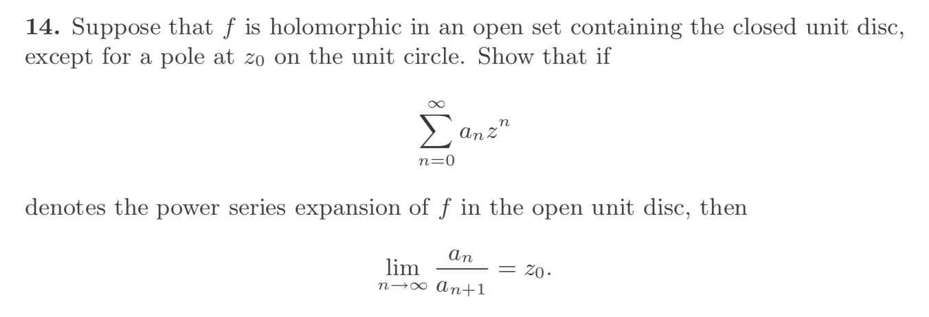 Solved 14. Suppose that f is holomorphic in an open set | Chegg.com