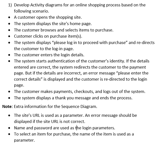 Solved 1) Develop Activity diagrams for an online shopping | Chegg.com