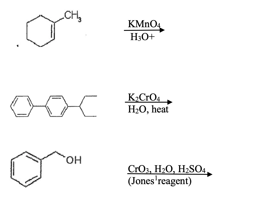 Solved CHE KMnO4 H30+ K2Cr04 H2O, heat OH CrO2, H2O, H2SO4 | Chegg.com