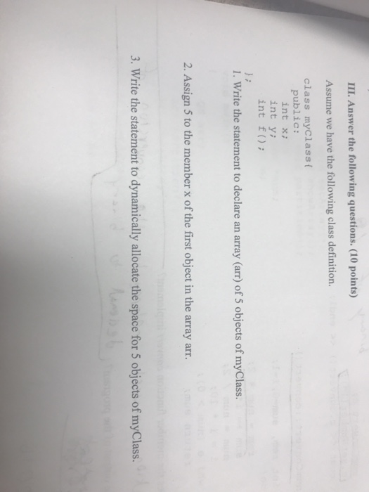 Solved III. Answer the following questions. (10 points) | Chegg.com