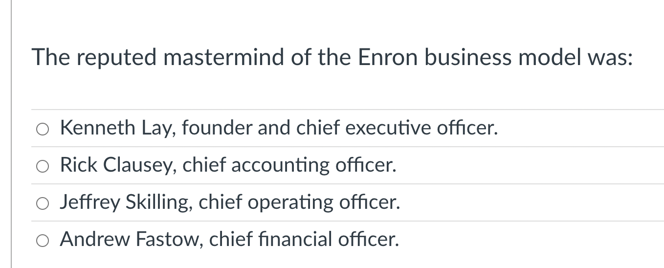 Solved The reputed mastermind of the Enron business model | Chegg.com