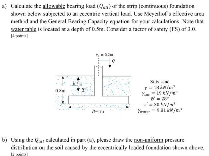 Solved a) Calculate the allowable bearing load (Qau) of the