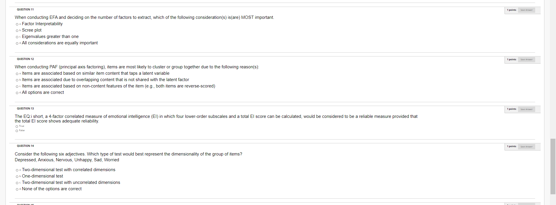 Solved 1 points Save Answer QUESTION 11 When conducting EFA | Chegg.com