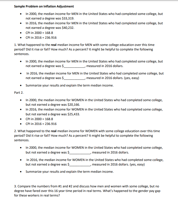 Solved Sample Problem on Inflation Adjustment - In 2000, the | Chegg.com