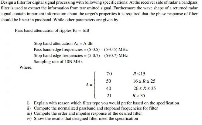 Design A Filter For Digital Signal Processing With | Chegg.com