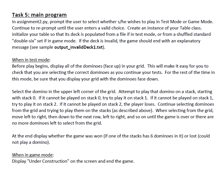 Solved Task 1: Domino class Create a Python file called | Chegg.com