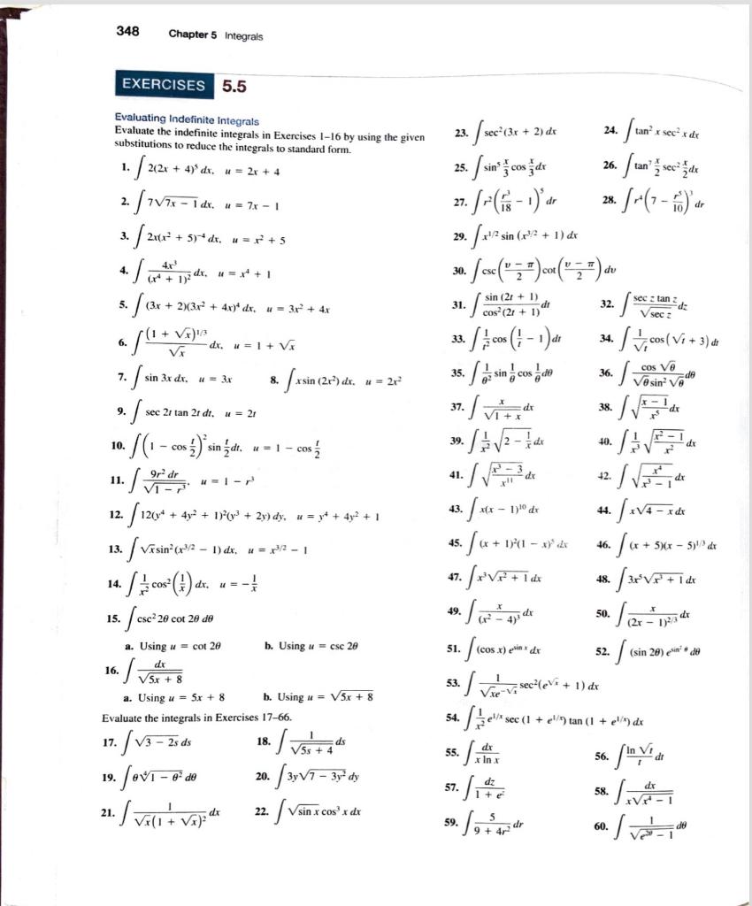 Solved 348 Chapter 5 Integrals EXERCISES 5.5 23. sec (3x + | Chegg.com