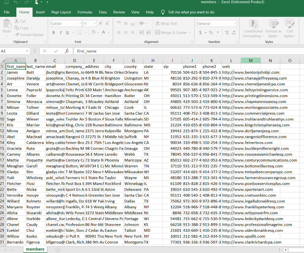 members Excel (Unlicensed Product) File Home Insert | Chegg.com