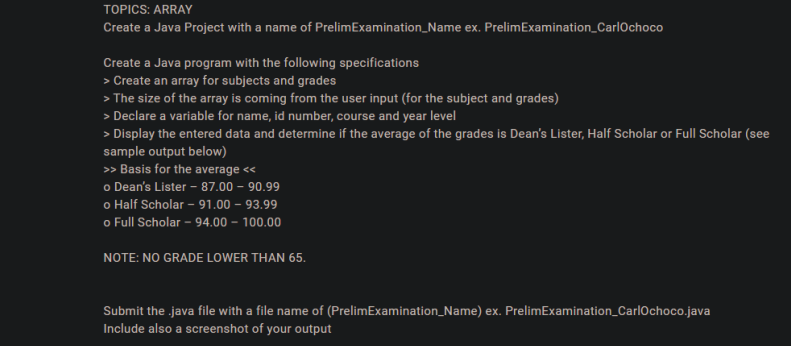 Solved TOPICS: ARRAY Create a Java Project with a name of | Chegg.com
