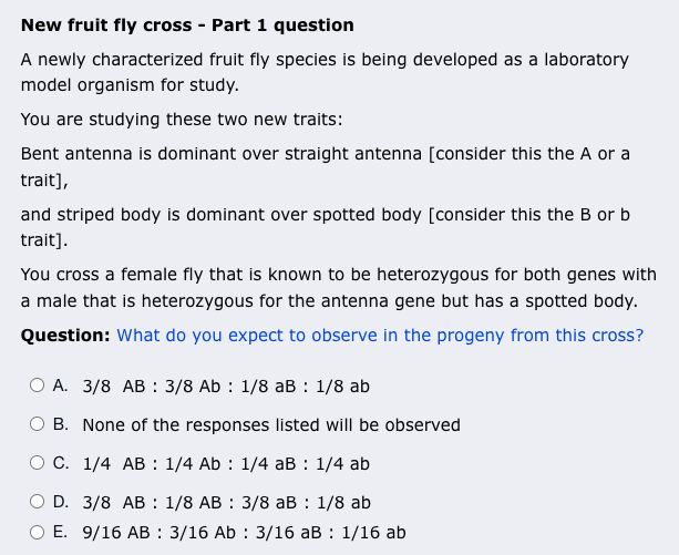 Solved New fruit fly cross - Part 1 question A newly | Chegg.com