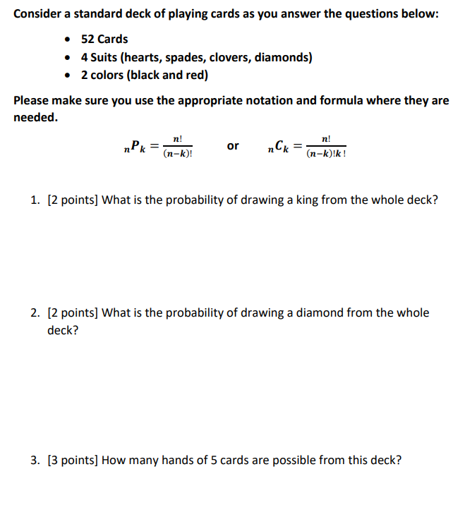 Solved Consider a standard deck of playing cards as you | Chegg.com