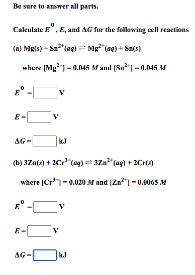 Solved Be Sure To Answer All Parts Calculate Eº E And Chegg Com