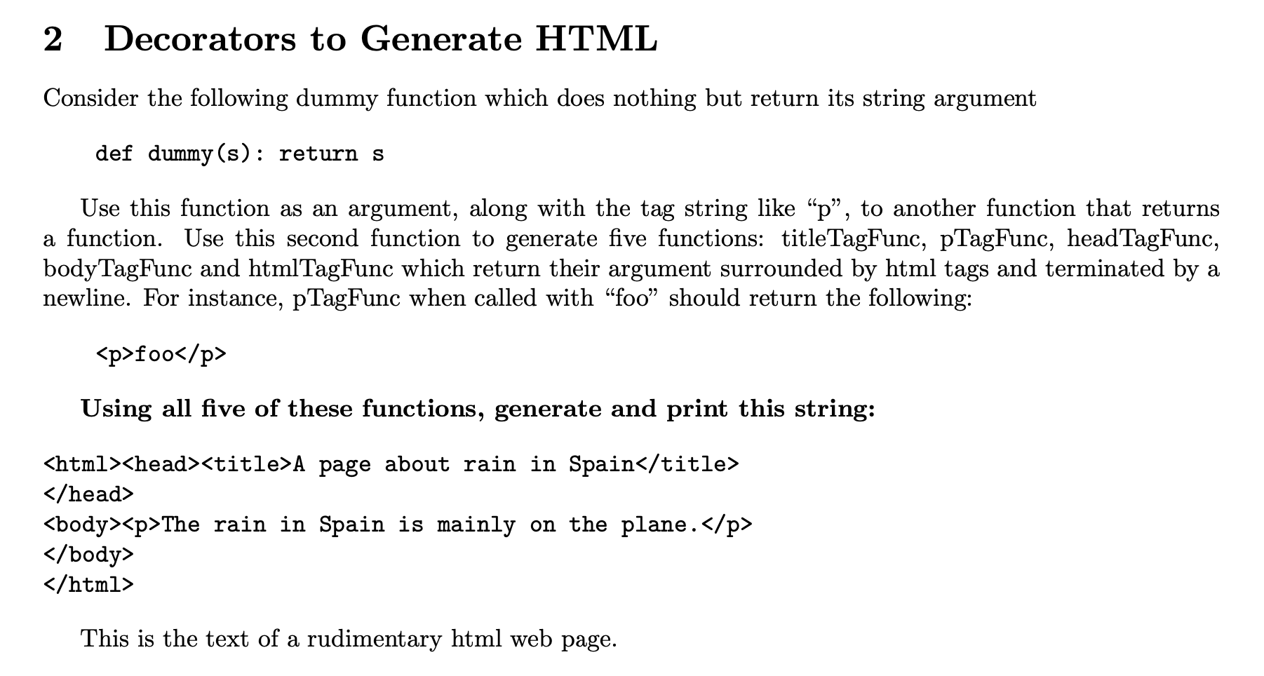 Solved 2 Decorators to Generate HTML Consider the following | Chegg.com