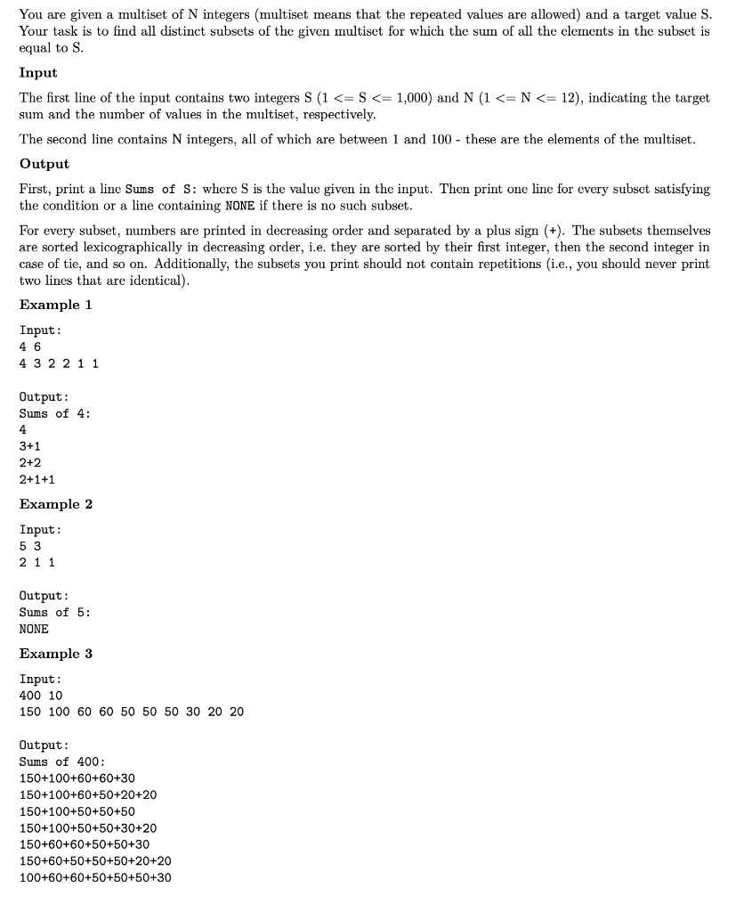 Solved You are given a multiset of N integers (multiset | Chegg.com