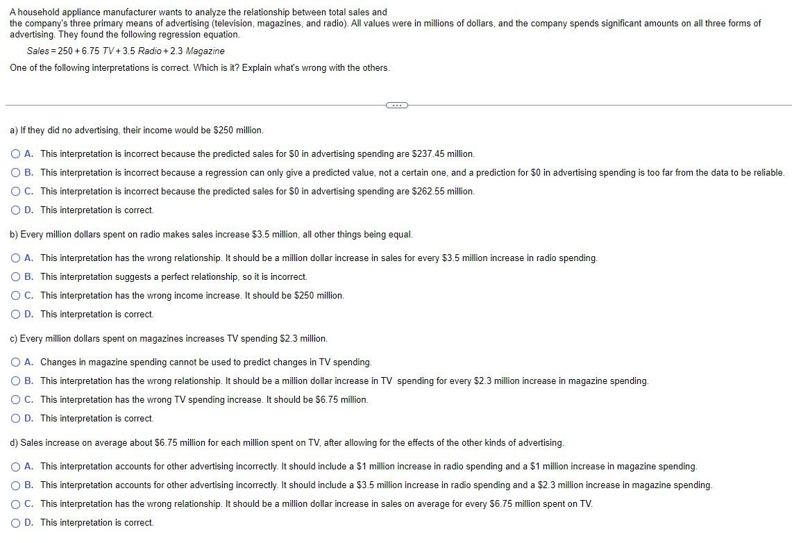 Solved A household appliance manufacturer wants to analyze