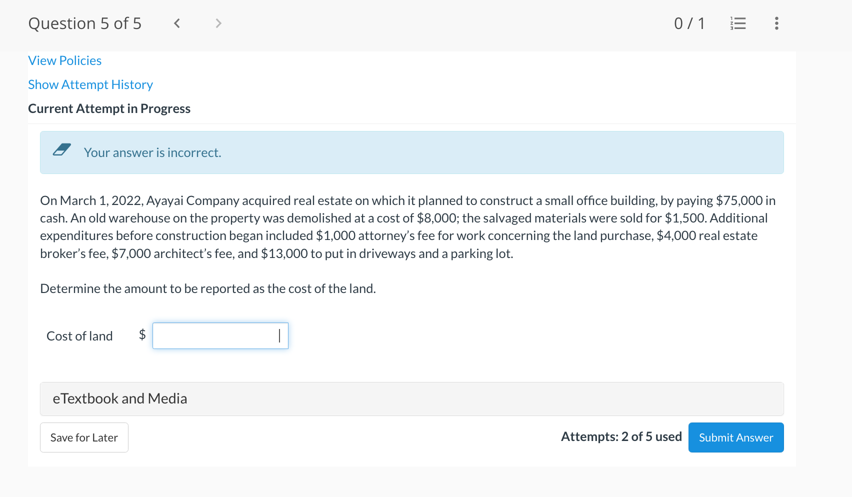 Solved On March 1, 2022, Ayayai Company acquired real estate