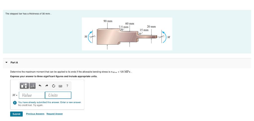 Solved The Stepped Bar Has A Thickness Of 30 Mm 90 Mm 60 Mm | Chegg.com