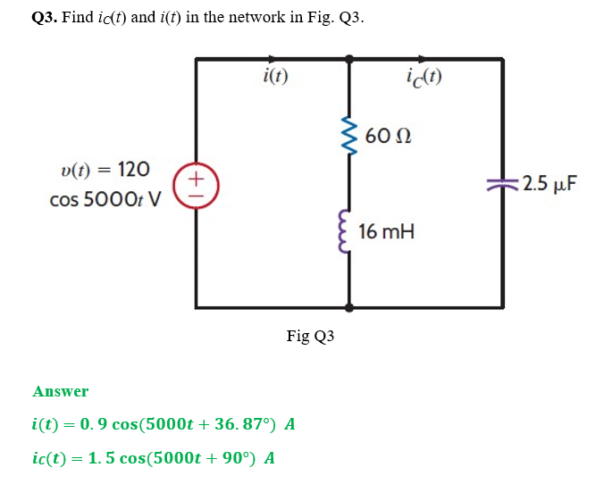 Solved Q3. Find iC(t) and i(t) in the network in Fig. Q3. | Chegg.com